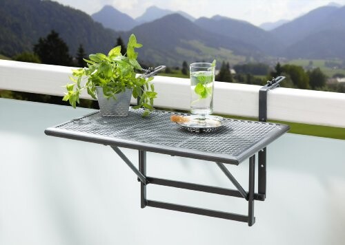 greemotion Table de balcon suspendue Toulouse 40 x 60 cm – Table de balcon rabattable gris métal – Petite table pliante murale à suspendre – Table 2 personnes à hauteur réglable