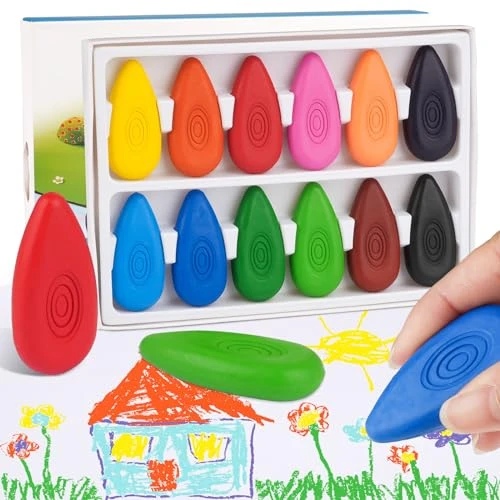 Svalor Crayons de Cire pour Enfants, 12 Couleurs, Crayon Bebe 12 Mois, Premiers Crayons Faciles à Tenir, Crayons de Couleur Lavables pour les Tout-Petits et les Étudiants