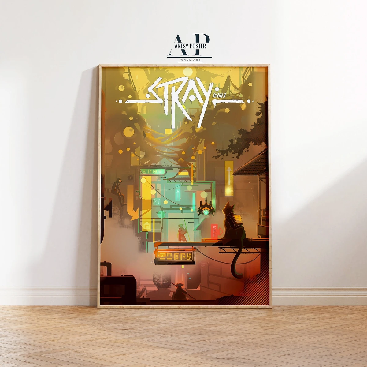 Stray Game Poster, Mysterious Alleyways & The Robotic Companions Art Print, Gamer Gift, Unique Sci-Fi Cat Adventure Wall Art