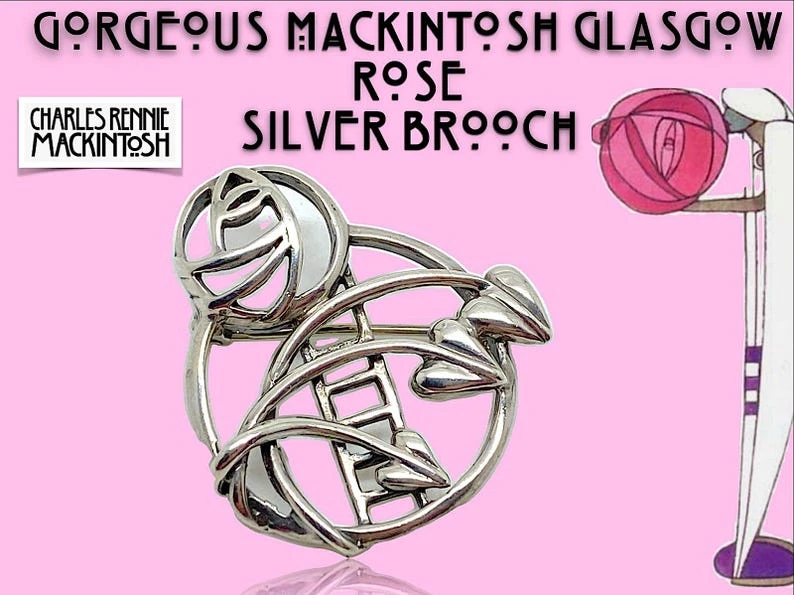 Broche Rennie Mackintosh Glasgow en argent 925 rose
