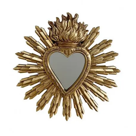 Acheter une décoration miroir ex-voto cœur soleil en or, Emdé