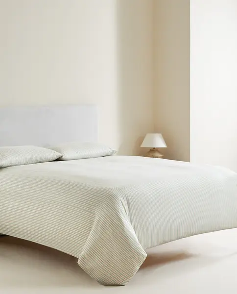 (300 FILS) HOUSSE DE COUETTE SATIN LAVÉ RAYURES