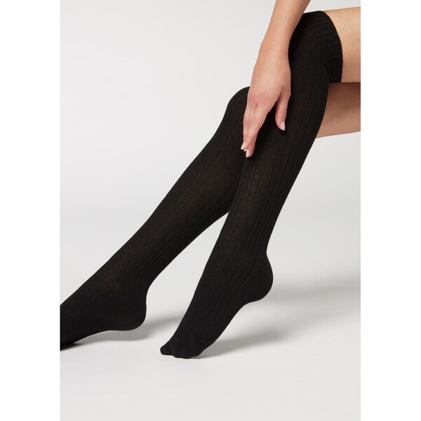 Chaussettes  longues côtelées avec laine et cachemire