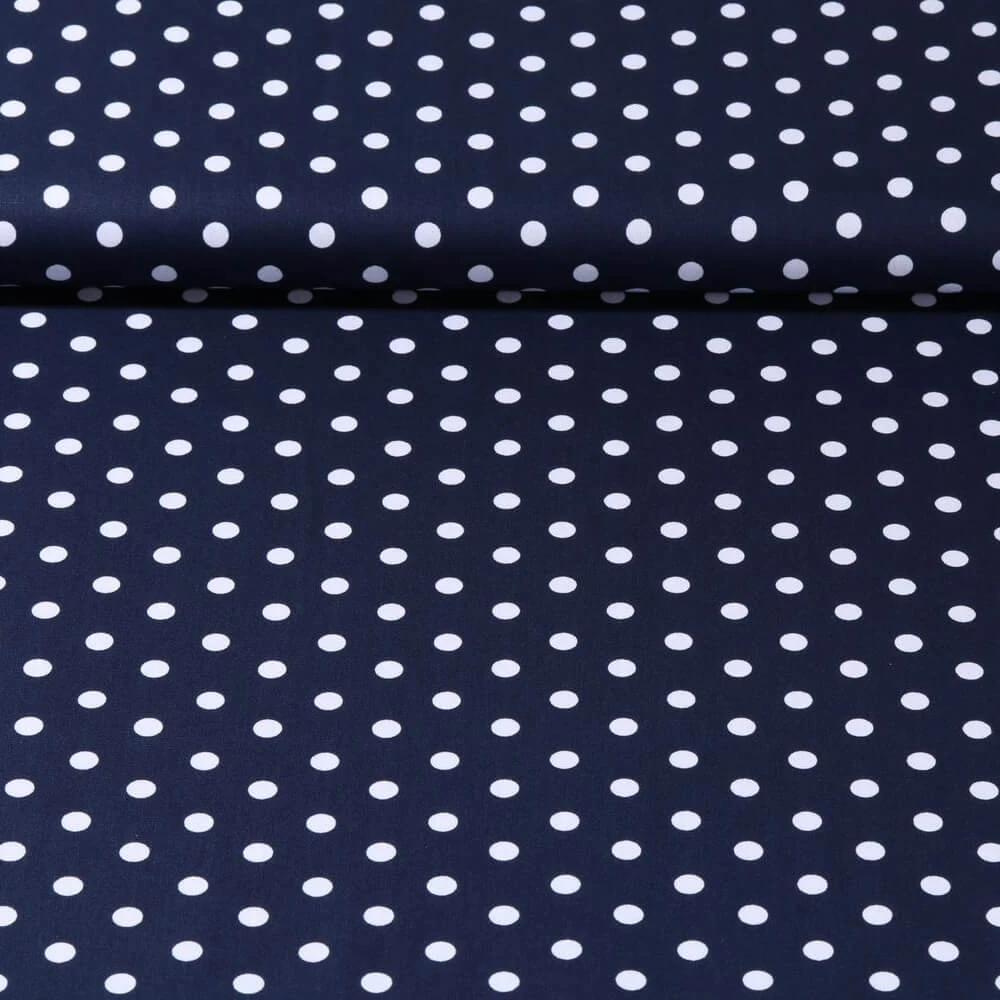 Popeline de coton Benno - Pois XL Marine Blanc