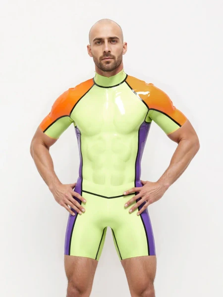 Combinaison de surf en latex multicolore avec fermeture éclair aux épaules pour homme