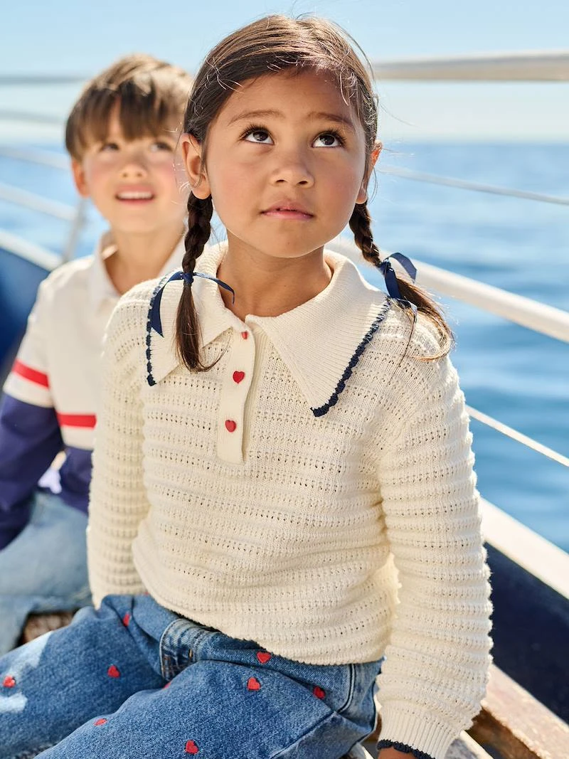 Pull fille en maille fantaisie écru - Vertbaudet