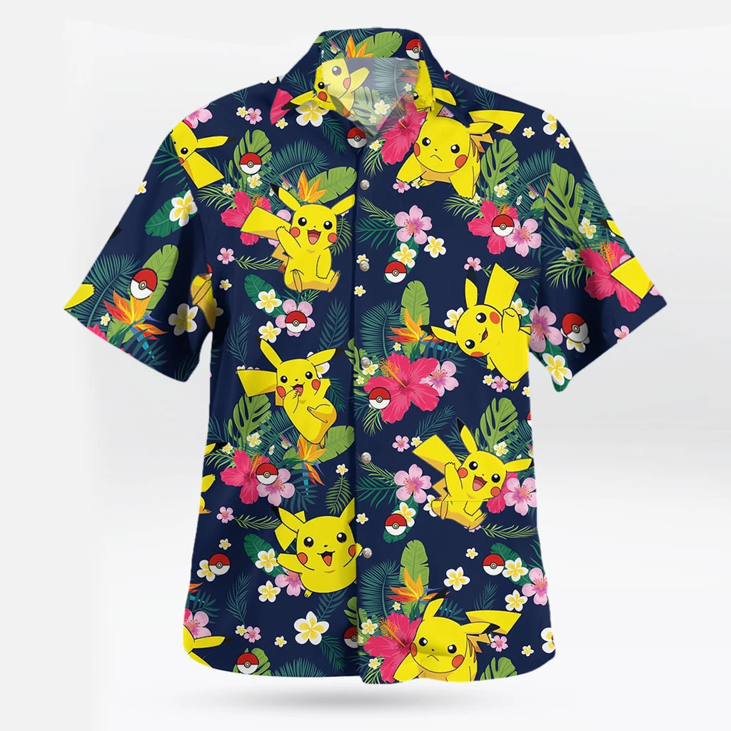 Pikachu Floral Pattern Hawaiian Shirt – Tropical Summer Style | Tropi Hawaiian Shirts Store