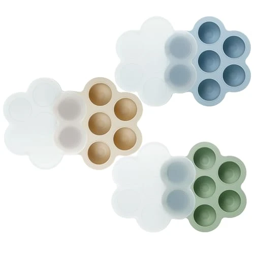 PandaEar Lot de 3 Plateaux de Congélation pour Aliments pour Bébés avec Couvercles, Plateau en Silicone pour Aliments aux Fruits pour Bébés, Conteneur de Stockage pour Aliments pour Bébés