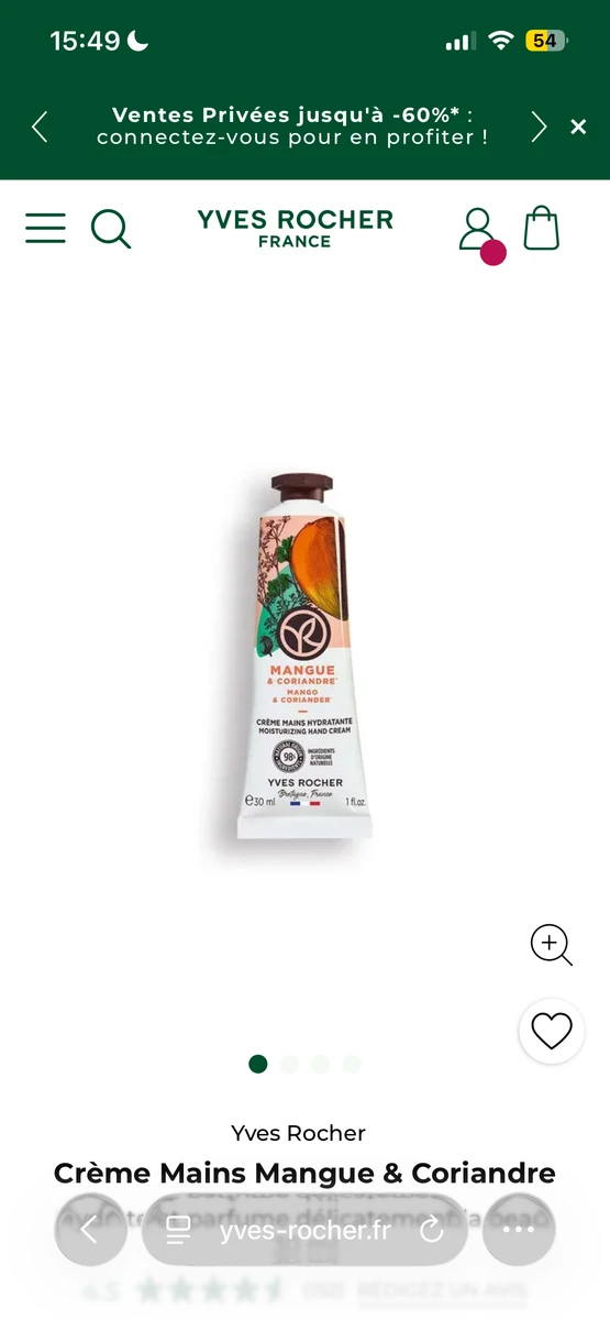 Crème Mains Mangue & Coriandre • Yves Rocher