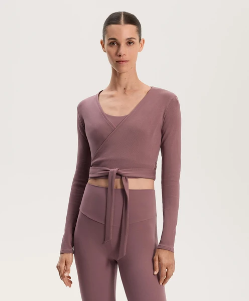 T-shirt croisé rib mélange coton | OYSHO France