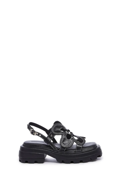 Delia's Platform Cut Out O-Ring Floral Sandals - Black