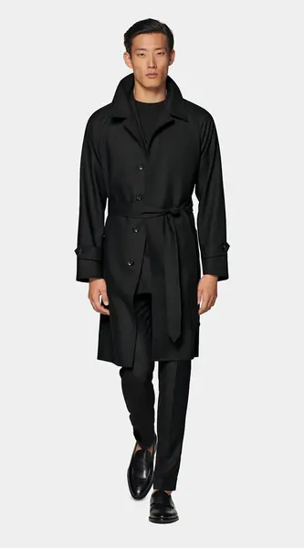 Trench ceinturé gris foncé en Laine 4 fils déperlante | SUITSUPPLY Belgique