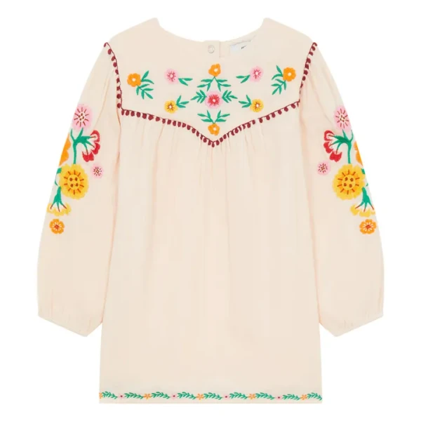 Hundred Pieces - Robe courte brodée Gaze de coton - Rose pâle | Smallable