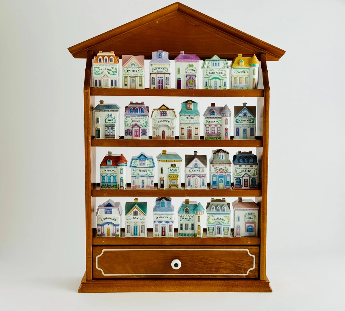 Collectible Lenox Spice Village Jars & Wooden Display Rack - 1980s Fine Porcelain - Vintage Kitchen Decor