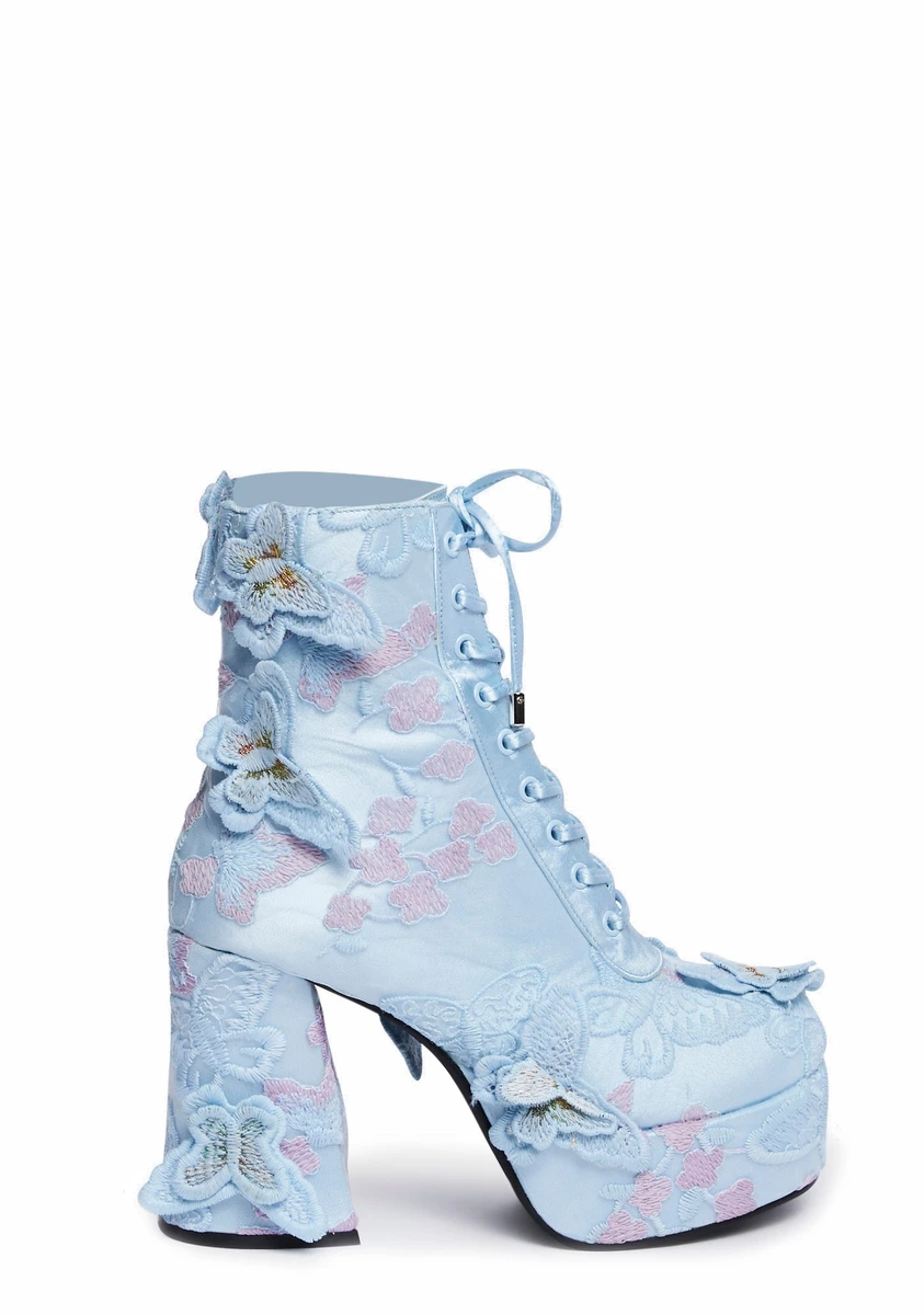 Sugar Thrillz 3D Butterfly Platform Boots - Light Blue/Lavender