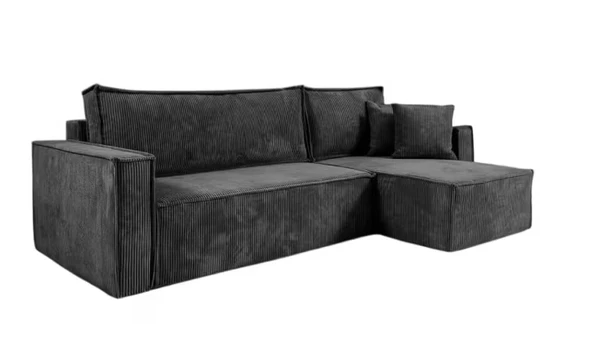 Nero - Canapé d'angle convertible 4 places en velours côtelé gris foncé