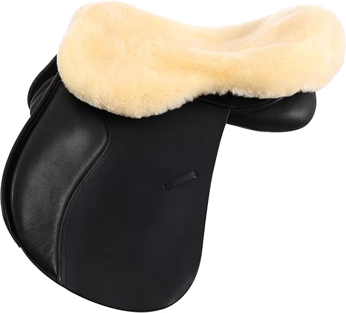 Housse de selle en laine d'agneau, en laine d'agneau mérinos pour un confort d'assise optimal, avec une bande Velcro réglable. Compatible avec toutes les selles anglaises. Couleur : naturel,