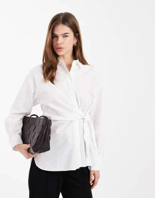 New Look - Chemise en popeline nouée sur les côtés - Blanc