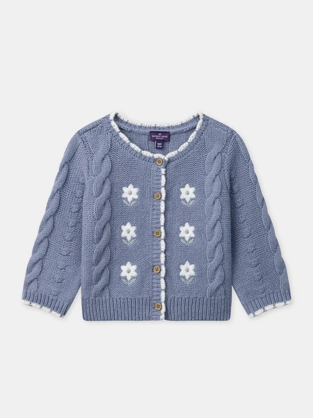 Cardigan bleu à broderie fleurs Bébé Fille