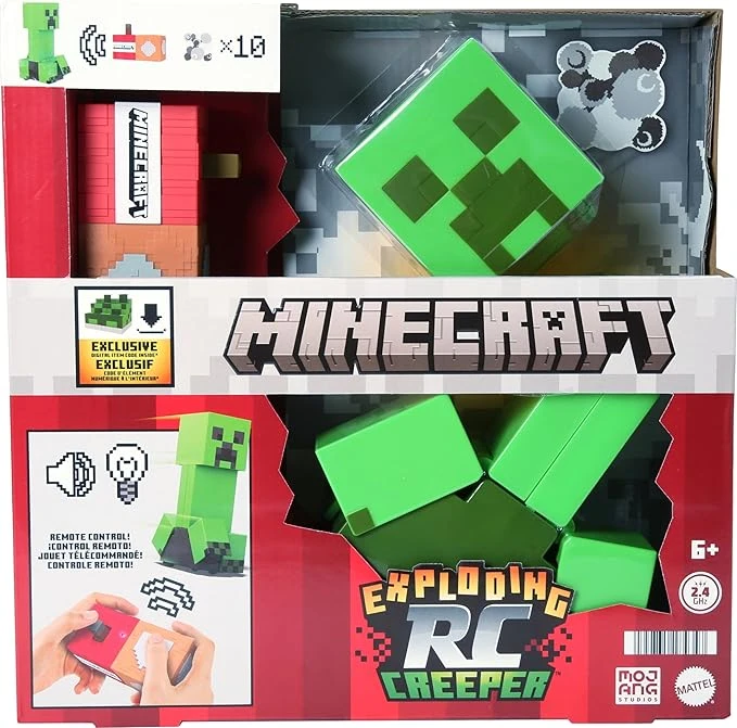 Mattel Minecraft Figurine télécommandée Exploding RC Creeper avec effets sonores et lumineux, 10 particules d'explosion, mouvements authentiques et code DLC, 6 ans et + HRR48