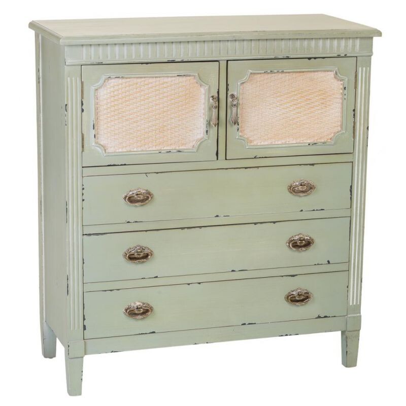 comoda de madera con 2 puertas rejilla y 3 cajones