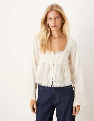 ASOS DESIGN - Blouse babydoll à finitions en dentelle - Écru