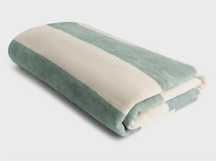Drap de plage en velours à rayures vert océan 100x180 - 1 pc | Yumeko