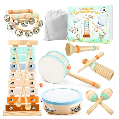 Miljgte Instrument de Musique Enfant Jouet Instrument de Musique Bébé Montessori Jouet aux Couleurs Neutres Batterie Xylophone Bebe Instrument Jouet Batteries et Percussions pour Enfants