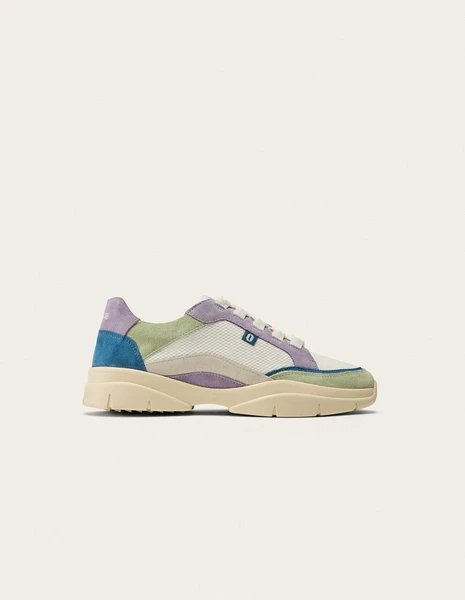 Baskets en cuir certifié | multicolore "baskets basses laura - vert beige lilas" Odaje