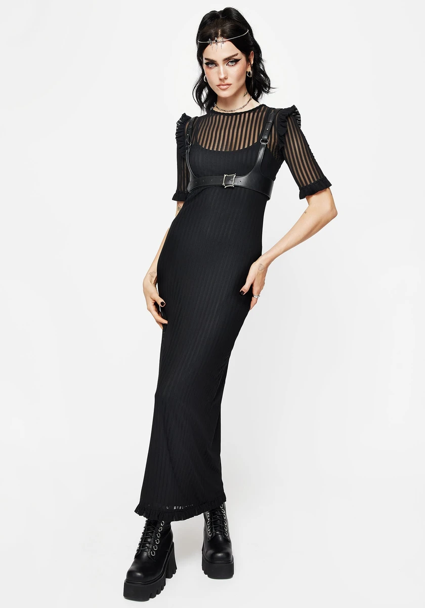 Mourning Ruffle Detail Mesh Short Sleeve Maxi Dress