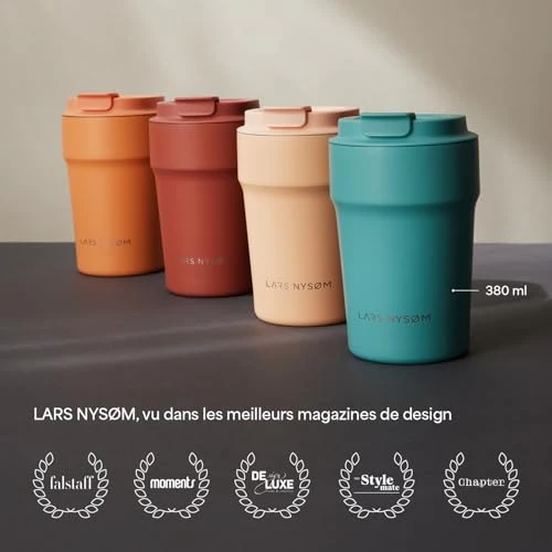 LARS NYSØM Thermo Coffee Mug-to-go 380ml | Tasse de voyage 0.38 litre avec isolation | Tasse thermique étanche en acier inoxydable pour le café et le thé (Sage Green, 380ml)