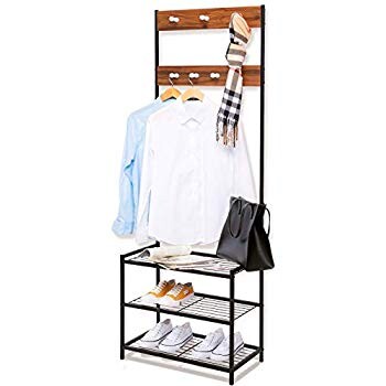 Porte-Manteau pour l'entrée avec Range-Chaussures et 7 Crochets Portant en Bois et Acier, Noir: Amazon.fr: Cuisine & Maison