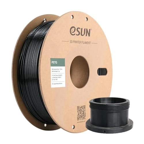 eSUN PETG Filament 1.75mm, Imprimante 3D Filament PETG, Précision Dimensionnelle +/- 0.05mm, 1KG Bobine (2.2 LBS) Filament d'impression 3D pour Imprimante 3D, Noir Solide