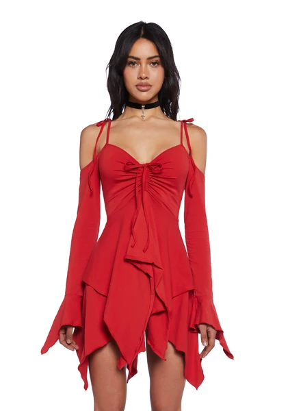 Current Mood Fairycore Mini Skirt With Handkerchief Hem - Red