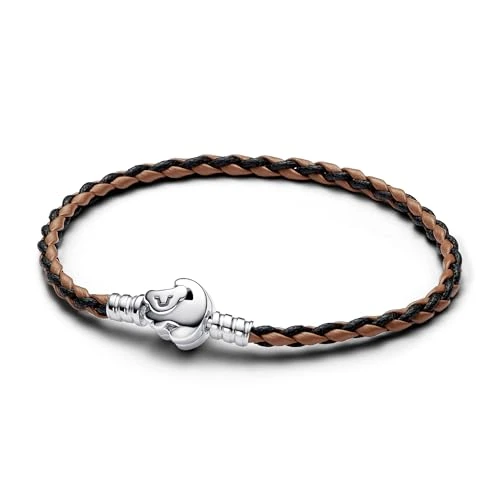 Pandora Bracelet Disney Le Roi Lion en argent sterling avec cuir marron et noir, S1