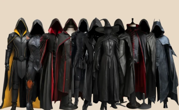 The Wanderer of the Wilds – Handmade Black Leather Medieval Hooded Cloak, Assassin & Ranger Costume, Rogue Outfit, LARP, Fantasy Cosplay