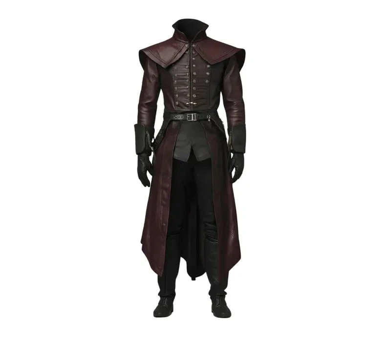 The Phantom Lord - Handmade Nobleman Inspired Ren Faire Medieval Coat - Pure Leather Steampunk Coat For Cosplay - Leather Medieval Cosplay