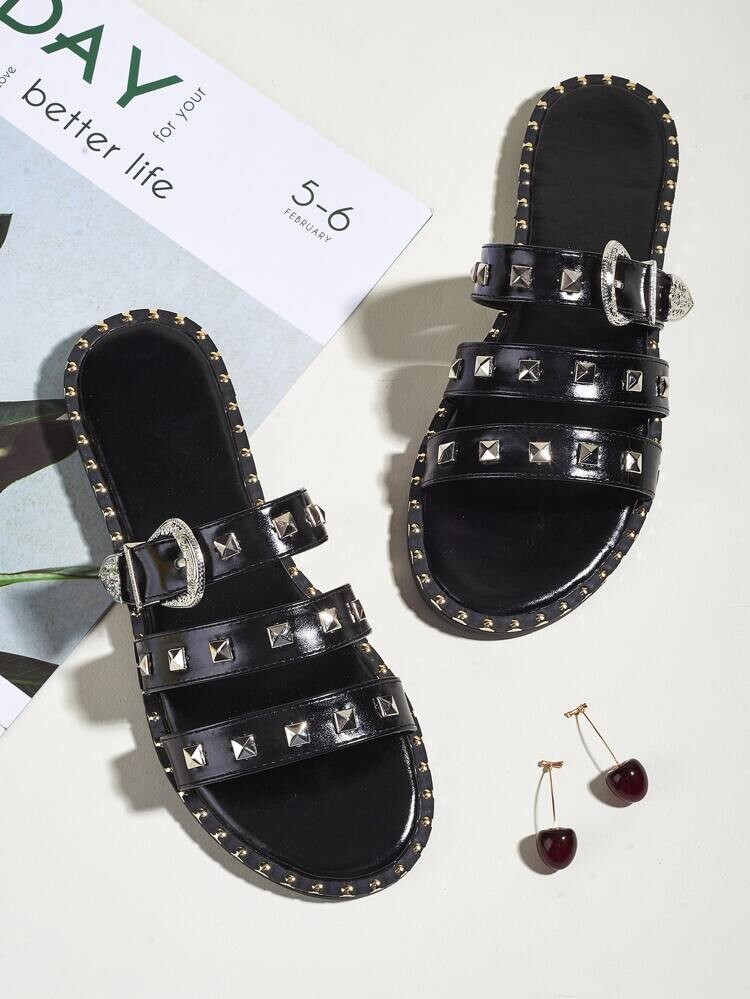 Sandales à boucle avec rivets