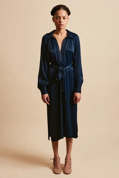 Robe polo en crêpe envers satin - Marine