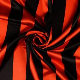 Tissu satin rayé rouge et noir