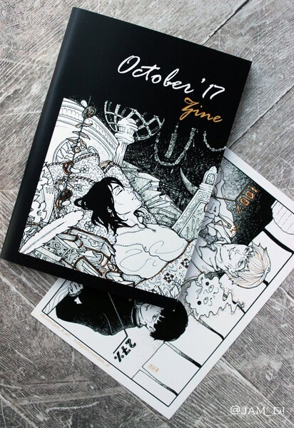 Inktober Art Zine + Carte postale | Mini Artbook Octobre &#39;17 | Art original A6 Zine | Ghibli, J-rock, Anime Fanart Zine | Fanzine illustré