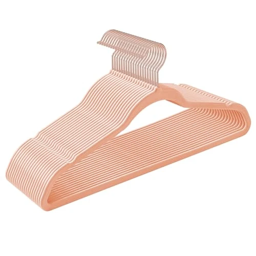 SONGMICS Lot de 20 Cintres Velours Adulte, Longueur 41,5 cm, Fin, Grande Capacité de Charge, avec Crochets Pivotants à 360°, pour Manteaux, Chemises, Rose et Rose Gold CRF026P01