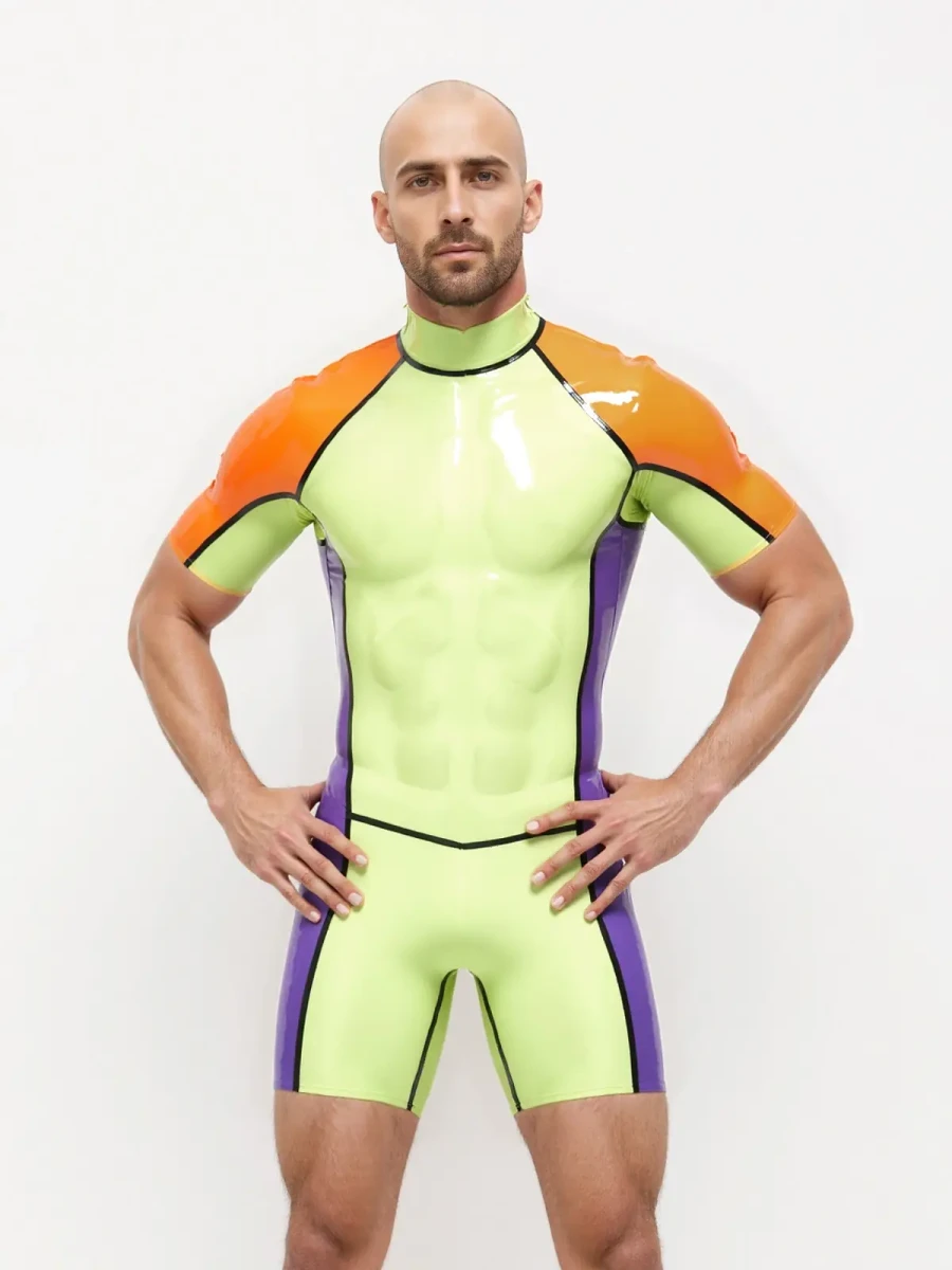 Combinaison de surf en latex multicolore avec fermeture éclair aux épaules pour homme