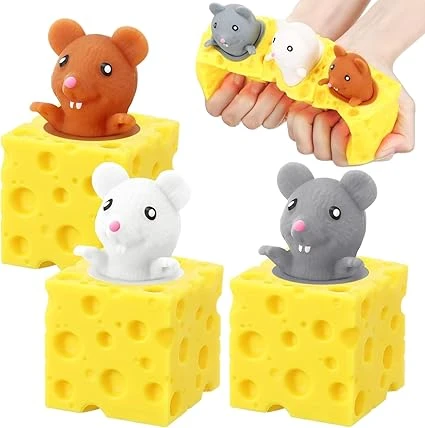 Yuqilin 3 Pièces Tasse de Souris au Fromage Jouet Anti Stress, Jouet de Souris au Fromage, Jouets pour Enfants, Jouets de Décompression, Toys Balle Anti Stress, Aide à Soulager Le Stress