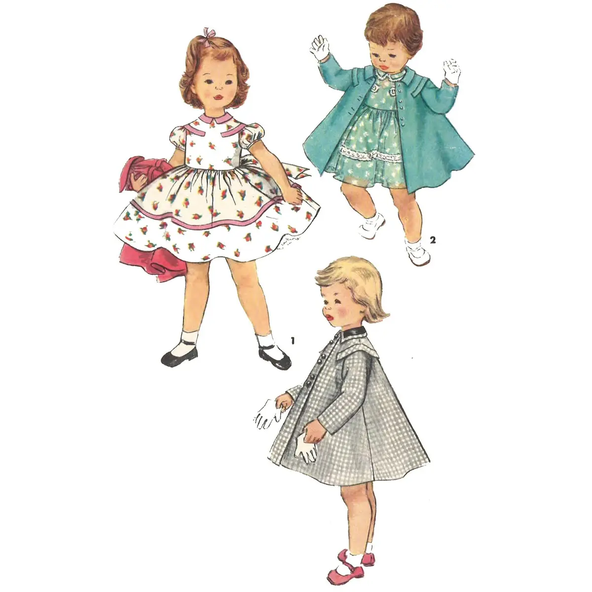 Modèle de couture des années 1950 : Jolie robe et manteau pour fille/enfant en bas âge - Poitrine 22,5" (57,15 cm)