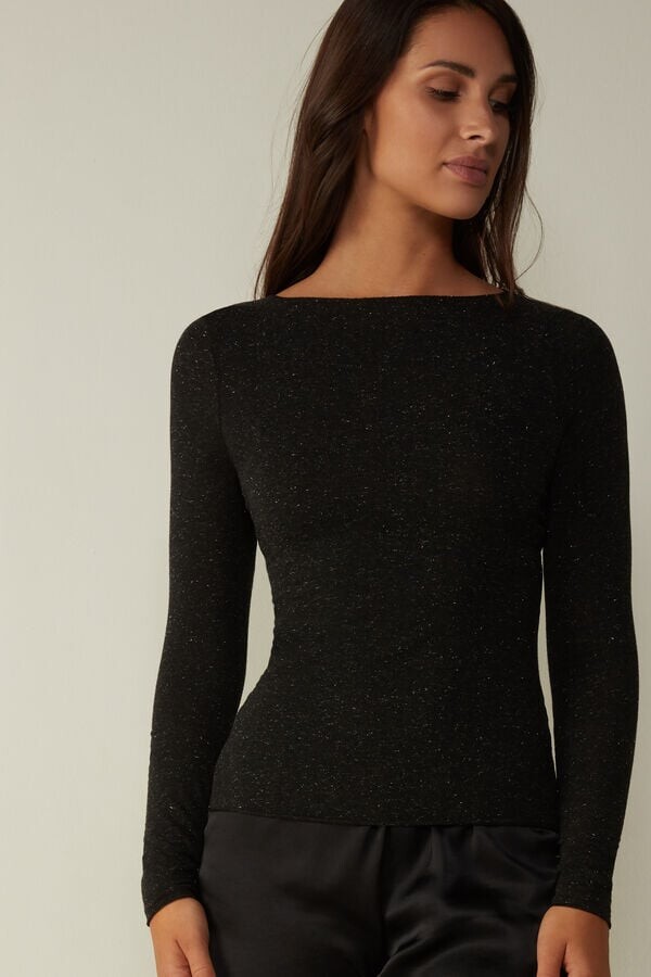 T-shirt col rond en modal léger avec cachemire lamé | Intimissimi