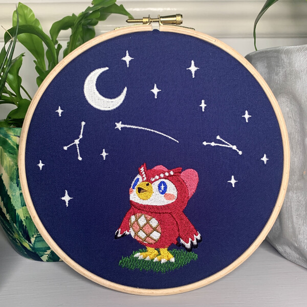 Celeste - GLOW in the dark - Animal Crossing - Fan Art - Embroidered Frame Wall Display / Hanging