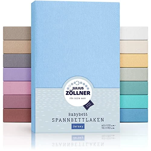 Julius Zöllner Lot de 2 draps-Housses en Jersey pour lit bébé et Enfant - 100% Jersey de Coton - Certifié Oeko-Tex Standard 100 - Dimensions : 60 x 120 cm / 70 x 140 cm - Bleu Clair