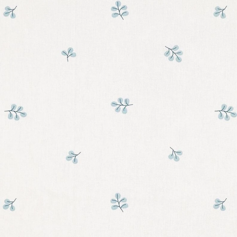 Popeline coton Branches et feuilles de tilleul – blanc/eucalyptus - Idéal pour Décoration pour enfants
