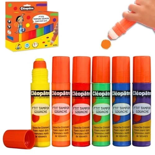 CLEOPATRE – Lot de 6 P’tits Tampons de Peinture Gouache 50ml, Marqueurs à Point pour Enfant, Dot Marker – Loisirs Créatifs